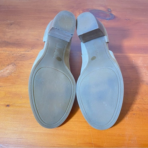 LUCKY BRAND 9M/40 Jexa open toe Tan suede Leather chunky heel sandals Mules - Picture 5 of 10